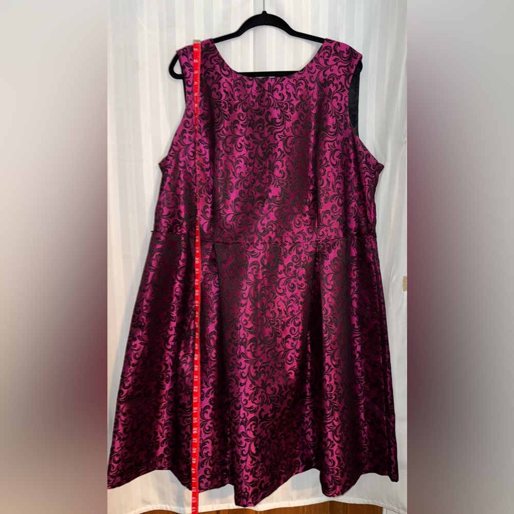Karin Stevens Fuchsia and Black Patterned Midi Cocktail Dress Size 22W